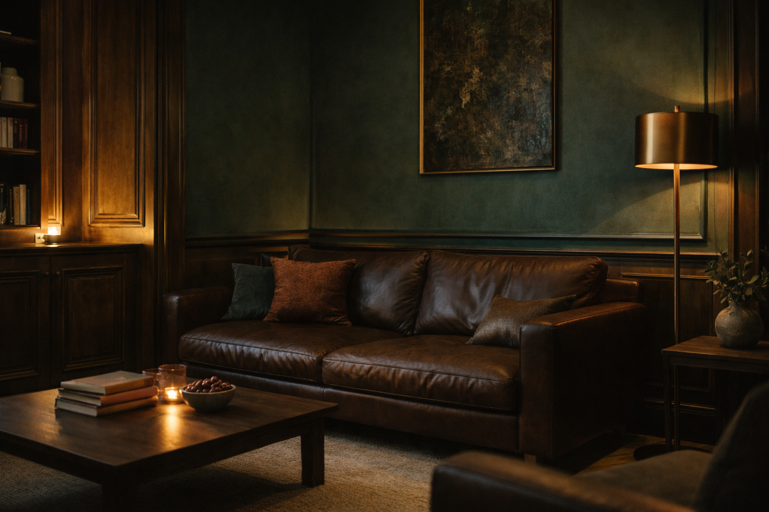 Intimate boutique hotel lounge with warm lighting for scent marketing